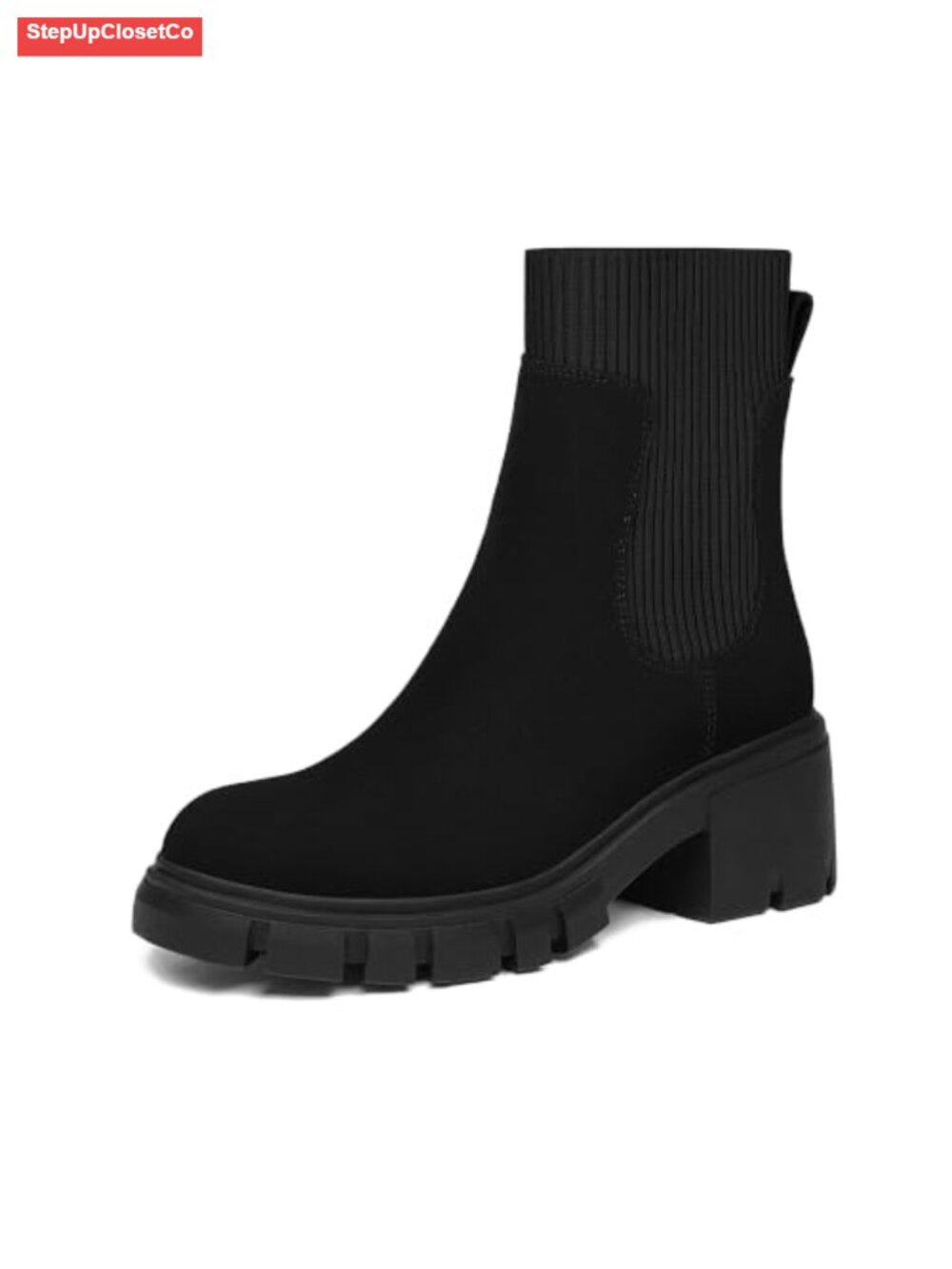 Chunky Platform Chelsea Ankle Boots Faux Suede Lug Sole